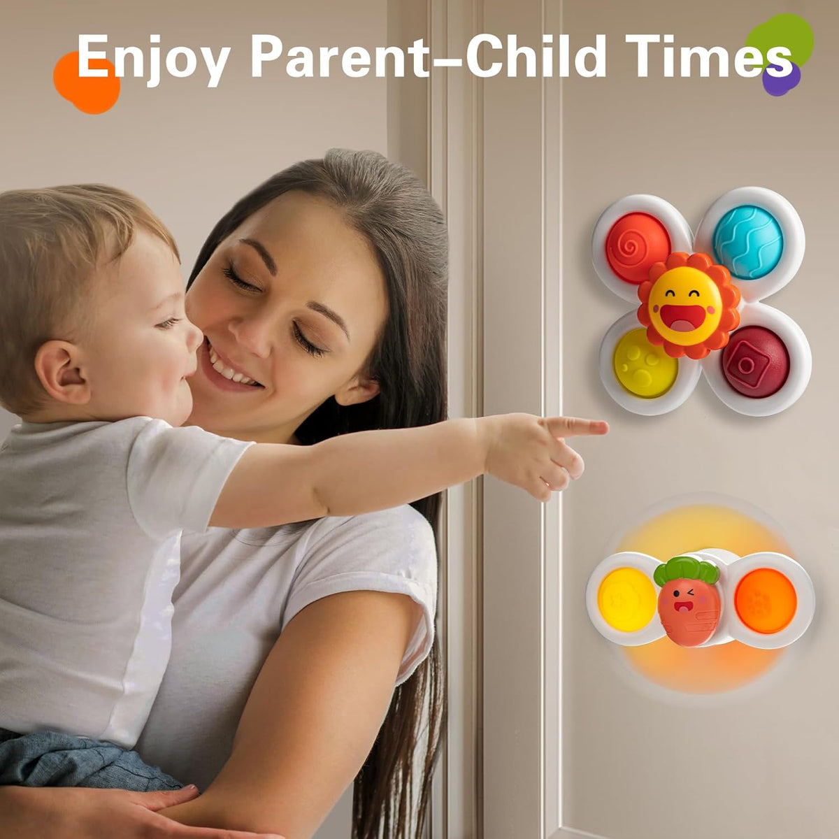 TOHIBEE 3PCS Suction Cup Spinner Toys for 1 2 Year Old Boys Spinning Toys 12-18 Months Sensory Toys