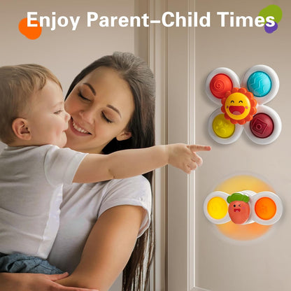 TOHIBEE 3PCS Suction Cup Spinner Toys for 1 2 Year Old Boys Spinning Toys 12-18 Months Sensory Toys