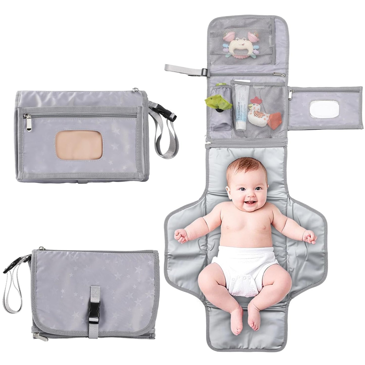 Portable Baby Diaper Changing Pad with Wipe Dispenser and Waste Bag Dispenser Detachable Diaper