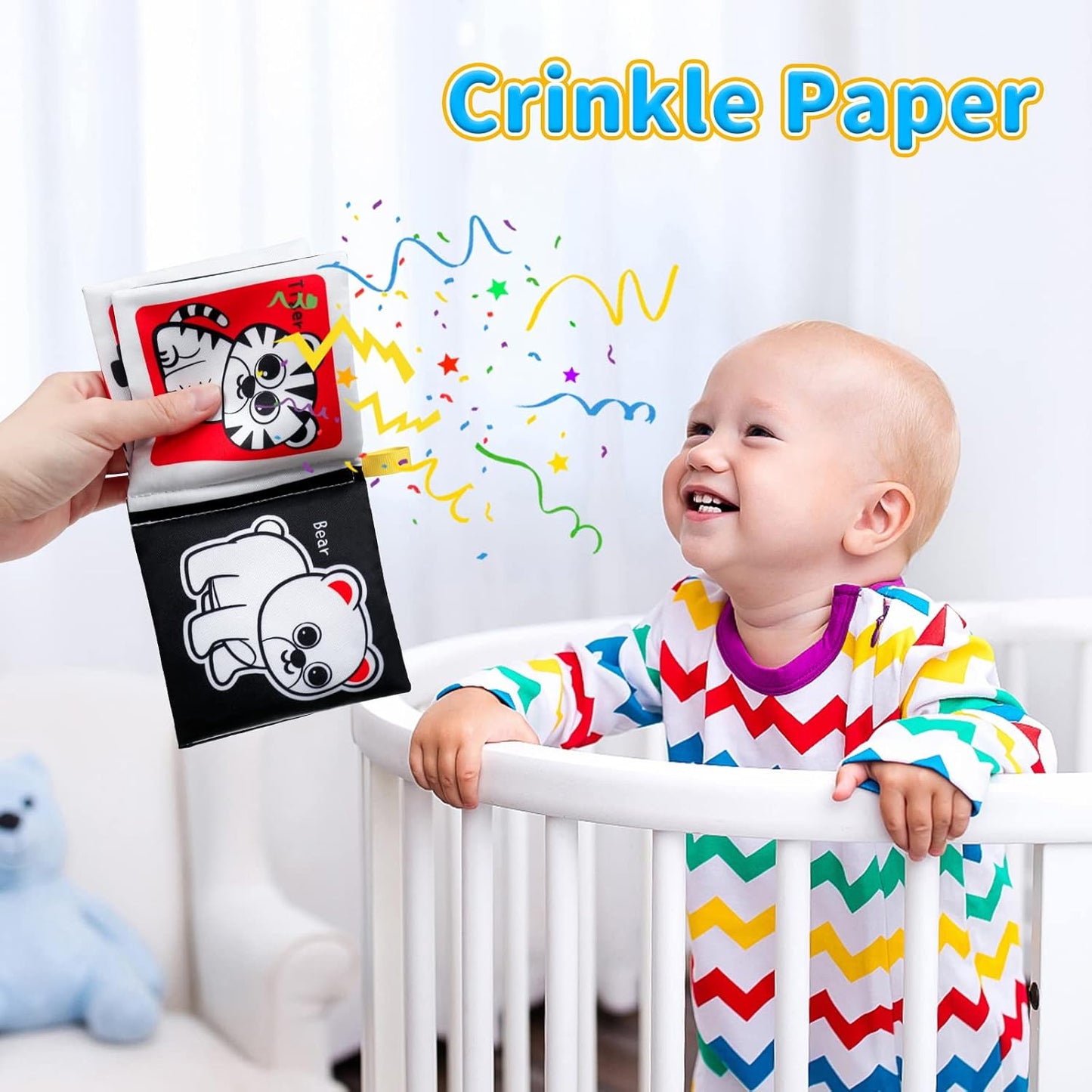 OKOOKO Soft Baby Books Black and White High Contrast 12PCS Soft Cloth Books Bath Books Crinkle