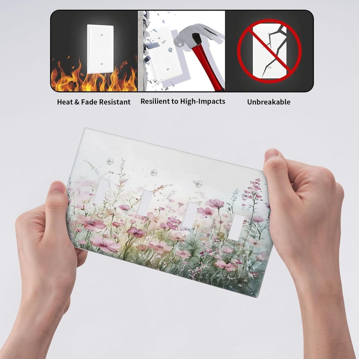 Light Switch Covers Wildflower Botanical Watercolor Floral Quad Toggle Electrical Faceplate 4 Gang