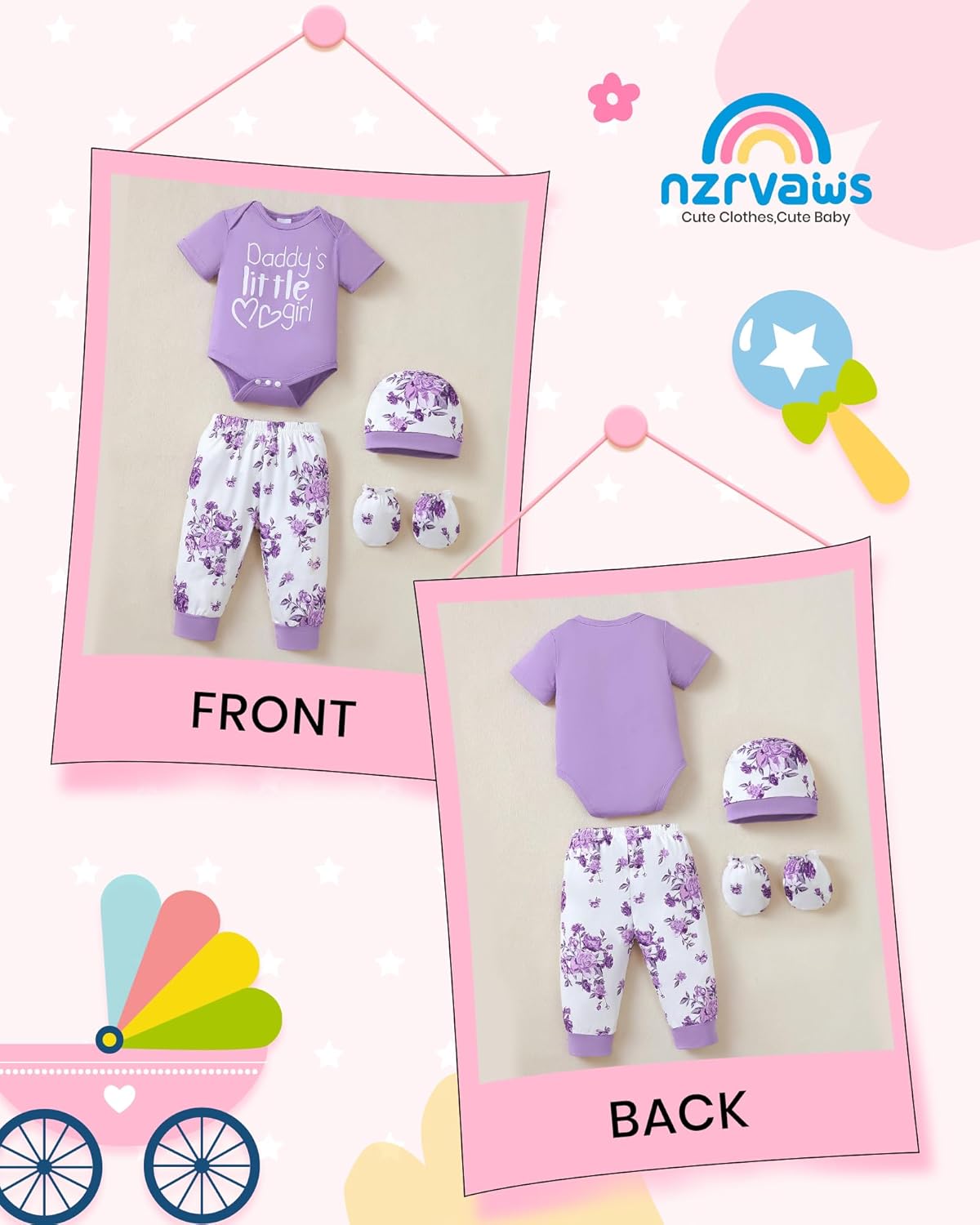 NZRVAWS Newborn Baby Boy Girl Clothes Unisex Infant Romper Pants Set Hat 4-Pack Outfits 0-12 Months