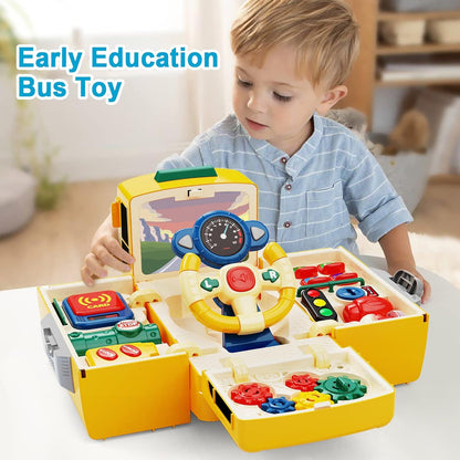 HONGTUO School Bus Toy with Sound and Light, Simulation Steering Wheel, Toddlers School Bus with