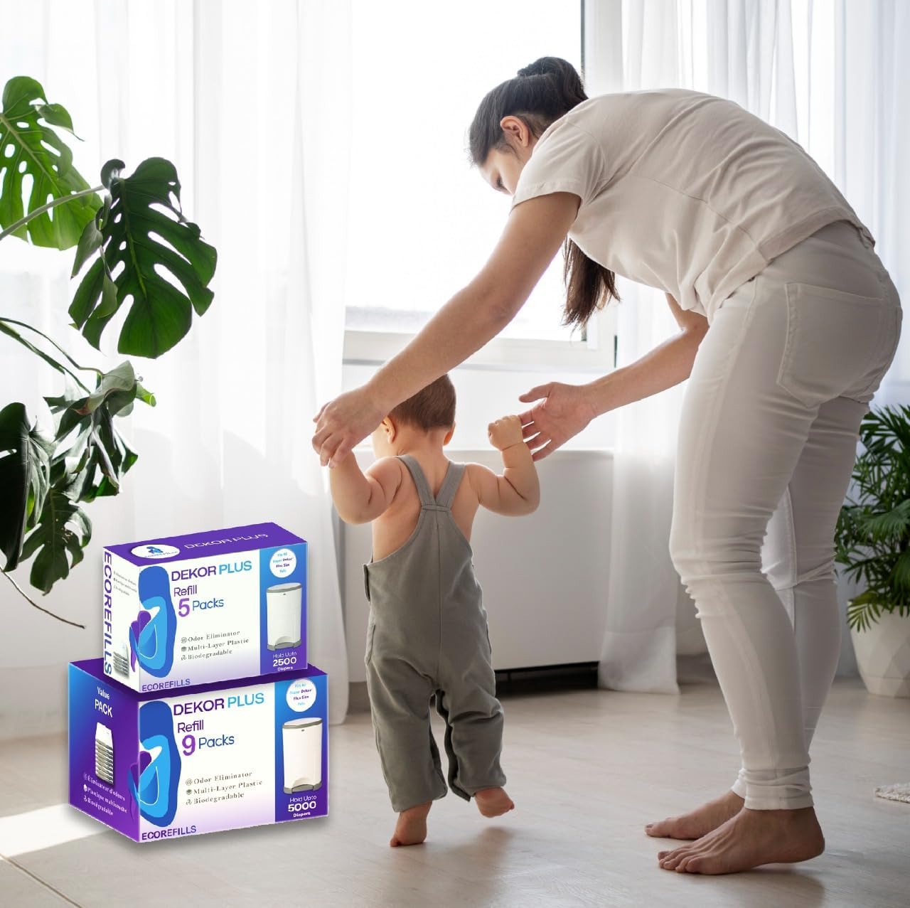ECO-REFILLS Diaper Pail Refills - Fits Dekor PLUS Extra Thick, Powerful Odor Elimination & Fresh