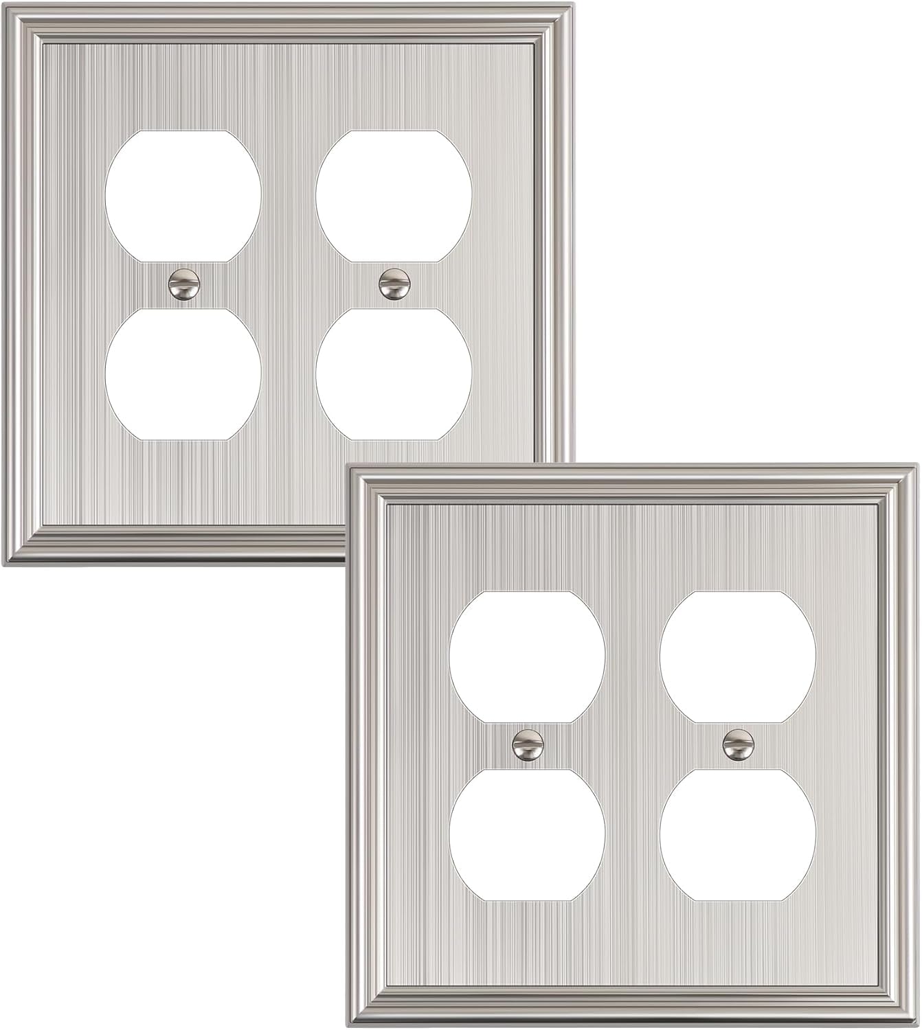 2-Pack Double Duplex Outlet Cover, Brushed Nickel Decorative Switch Plates and Outlet Covers for