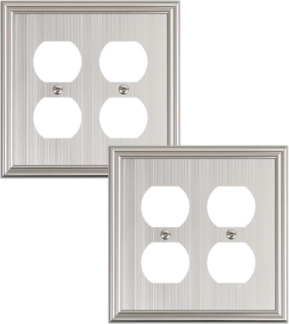 2-Pack Double Duplex Outlet Cover, Brushed Nickel Decorative Switch Plates and Outlet Covers for