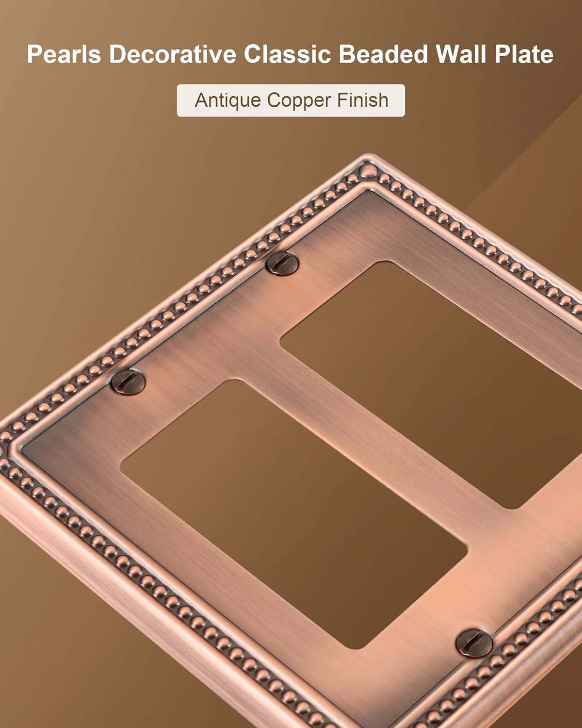 2-Pack Double Decorator Outlet Cover Plate, Antique Copper Pearls Decorative Switch Plates and