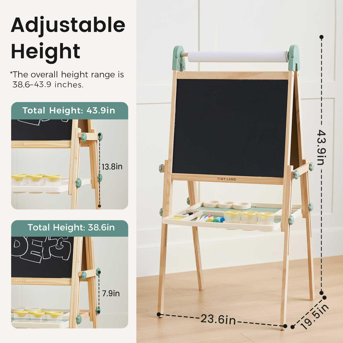 Tiny Land Foldable Wooden Kids Easel with Magnetic Letters & Numbers