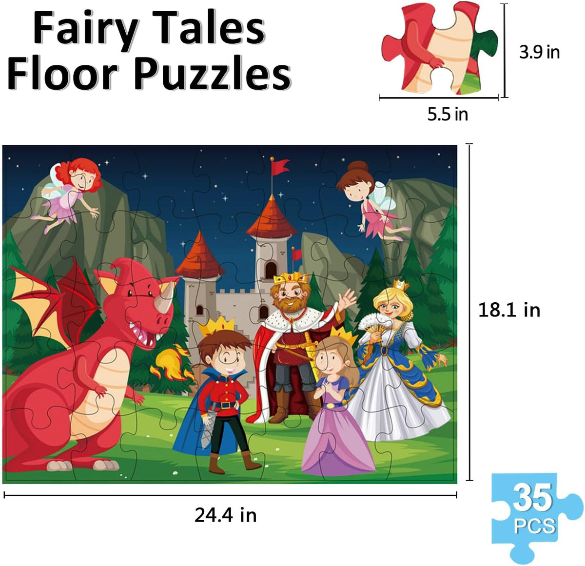 Jumbo Fairy Tales Floor Puzzle for Kids, Large Jigsaw Puzzles 35 Piece for Kids Ages 3-5,Preschool