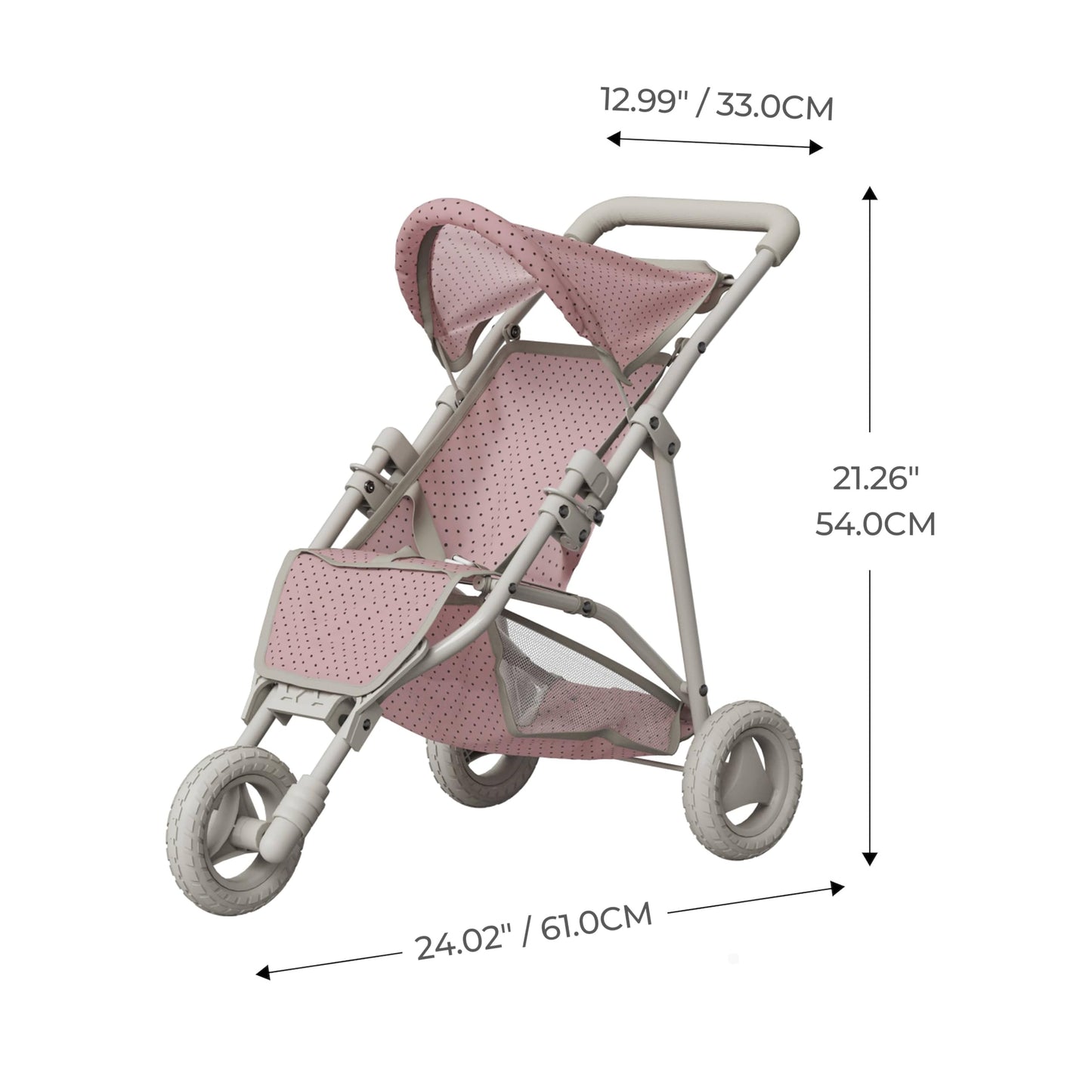 Olivia's Little World Doll Jogging-Style Stroller with Canopy, Storage Underneath, Pink and Cream