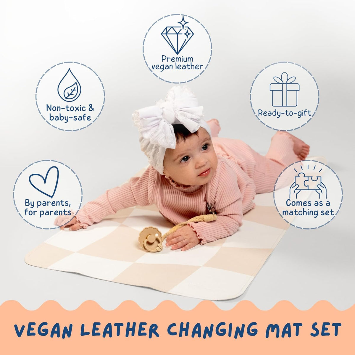 Leather Changing Mat with Reusable Waterproof Wet Bag, (16 x 30 Inches) Baby Changing Mat