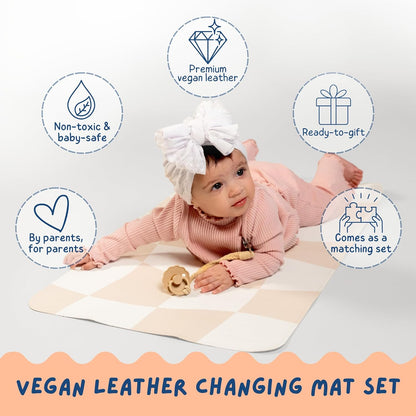 Leather Changing Mat with Reusable Waterproof Wet Bag, (16 x 30 Inches) Baby Changing Mat