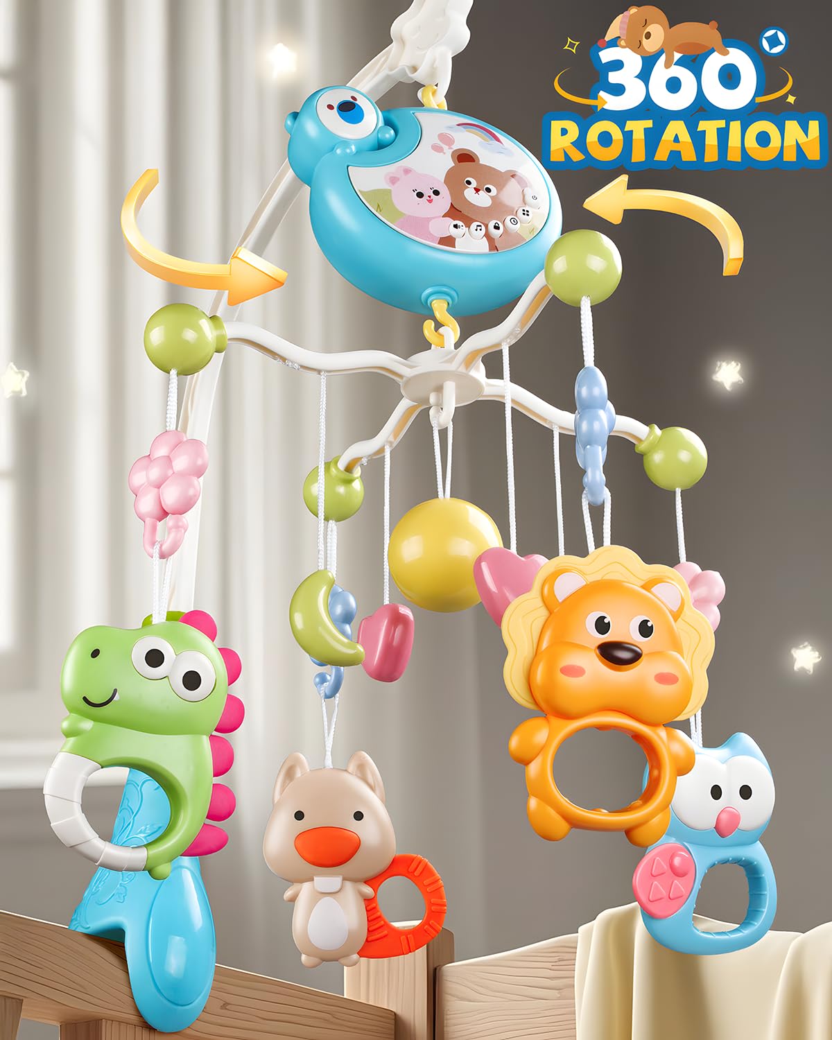 RSEPD Crib Mobile With Music And Lights, Mobiles For Cribs, Baby Mobile Arm Toys Hanging For