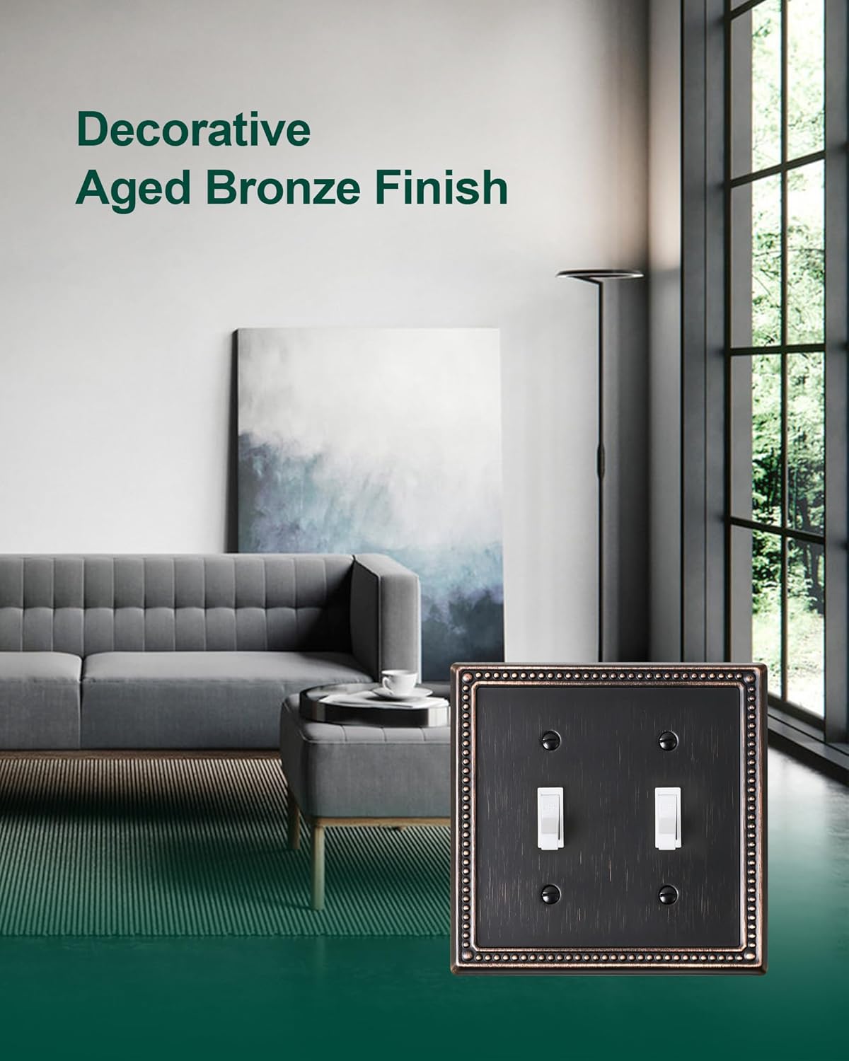 2-Pack Double Toggle Light Switch Cover Plate, Pearls Decorative Dual Switch Plate Covers, Aged