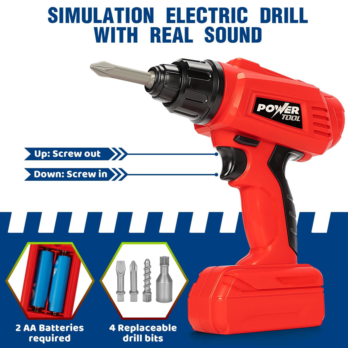 Kids Tool Bench Set with Electric Drill and Realistic Tools, Construction Workbench Playset Toy for