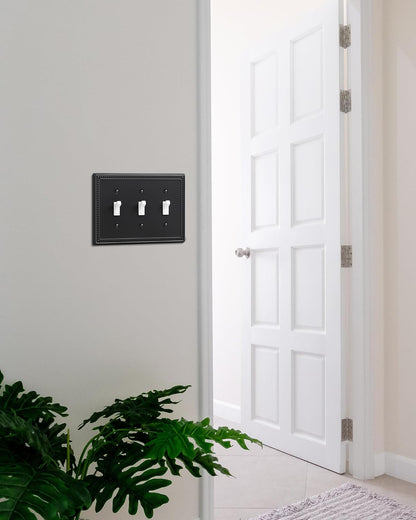 2-Pack Triple Toggle Light Switch Cover Plate, Pearls Decorative Switch Plate Covers, Black 3 Gang