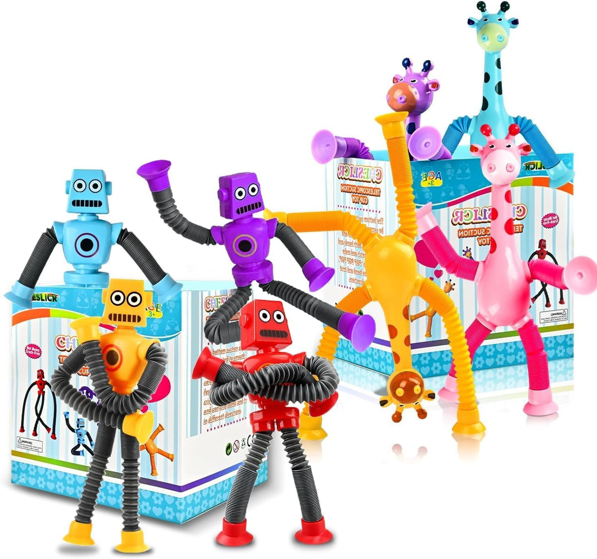8pc Robot Giraffe Sensory Travel Toys for Toddlers Boy Ages 3 4 5 6 7 8, Airplane Activities