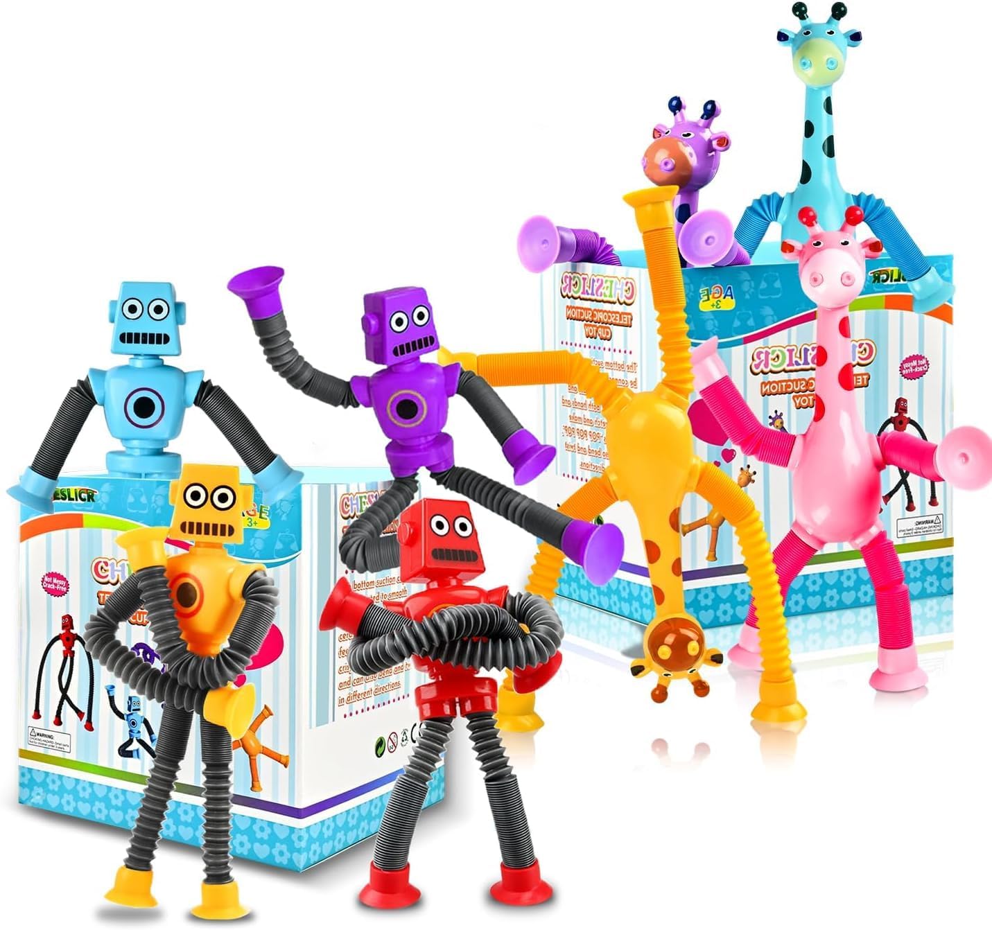 8pc Robot Giraffe Sensory Travel Toys for Toddlers Boy Ages 3 4 5 6 7 8, Airplane Activities
