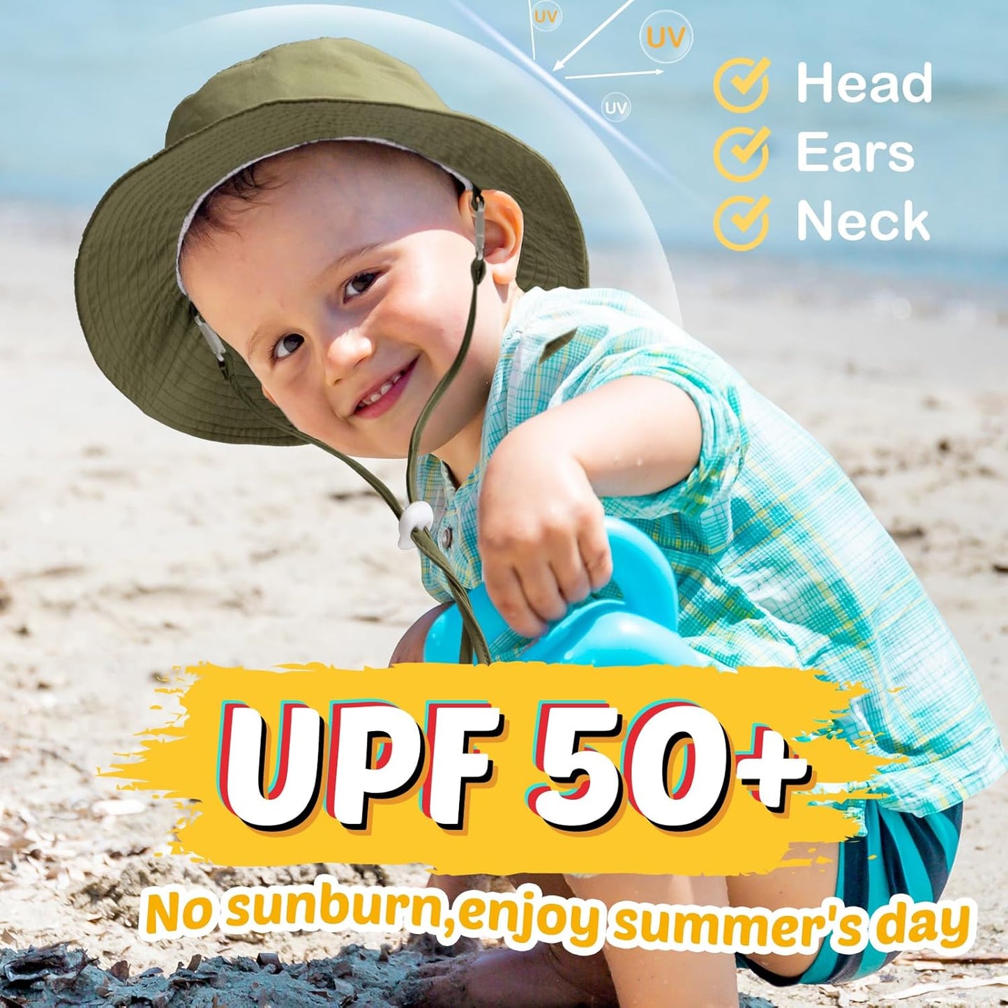 Baby Sun Hat Kids Summer UPF 50+ Toddler Bucket Hat Wide Brim Adjustable Beach Hats for Boys Girls