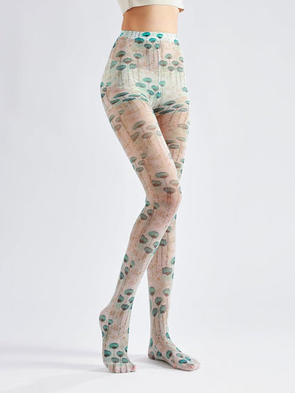 Sahabowi Women's Sheer Fashion Digital Print Fashions Stockings Metallic Silver Tights 1