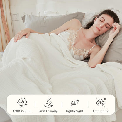 EMME Cotton Blanket Twin XL for Bed Soft Muslin Blankets 66"x90" Lightweight Breathable Layering