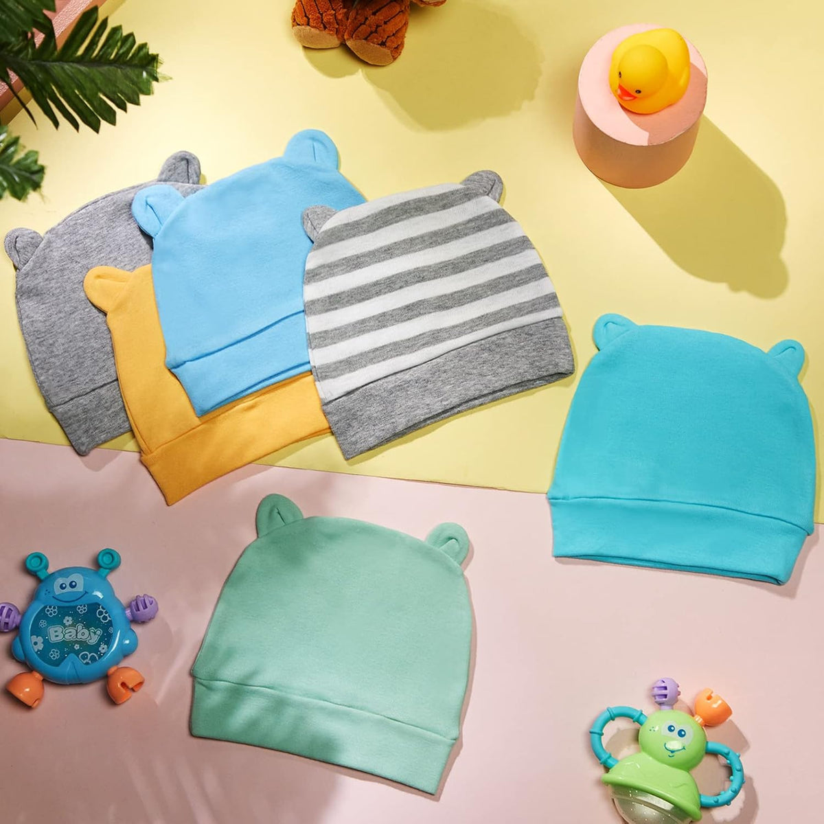 Geyoga 6 Pieces Newborn Baby Hat Bear Ears Infant Caps Baby Boy Girl Toddler Hats Infant Beanie