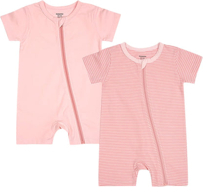 Teach Leanbh Baby Boys or Girls 2 Pack Pajamas Cotton Short Sleeve Zipper Romper Jumpsuits Sleep