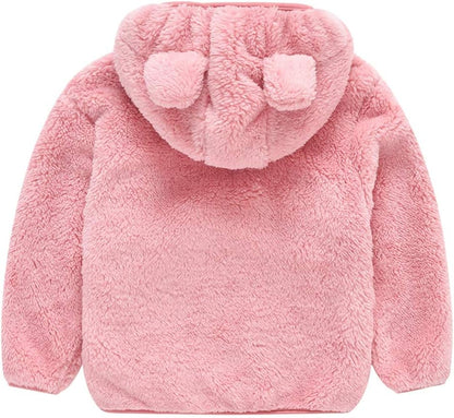 AIWUHE Toddler Boys Girls Hooded Jacket Fleece Hoodie Winter Warm Solid Color Teddy Coat Zip-up
