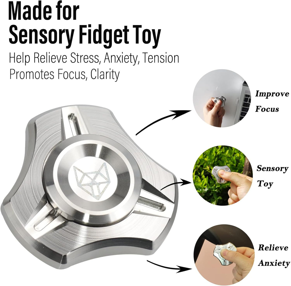 FREELOVE Metal Fidget Spinner, Stainless Steel Heavy, Long Spinning Toys, Cool Silent, Small Mini