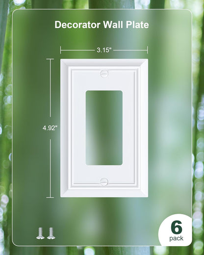 6-Pack Decorator Wall Plate Cover, Pure White Decorative Switch Plates and Outlet Covers, Durable