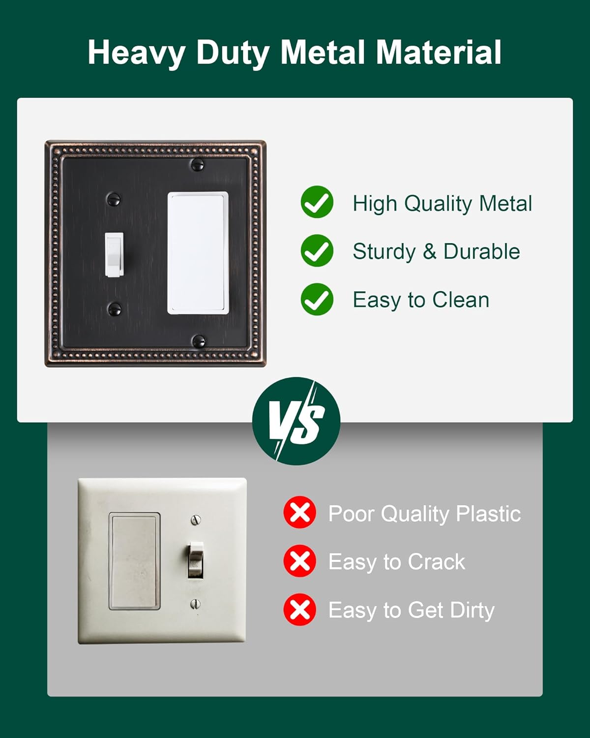 2-Pack Combo Toggle/Decorator Light Switch Cover Plate, Pearls Decorative Electrical Outlet Covers