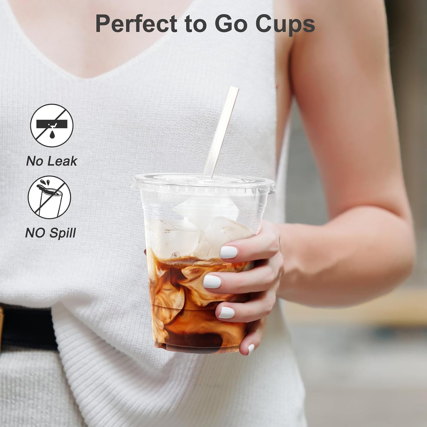100 Pack - 16 oz Clear Plastic Cups with Lids and Straws, Sturdy & Food Safe Iced Coffee Cups with
