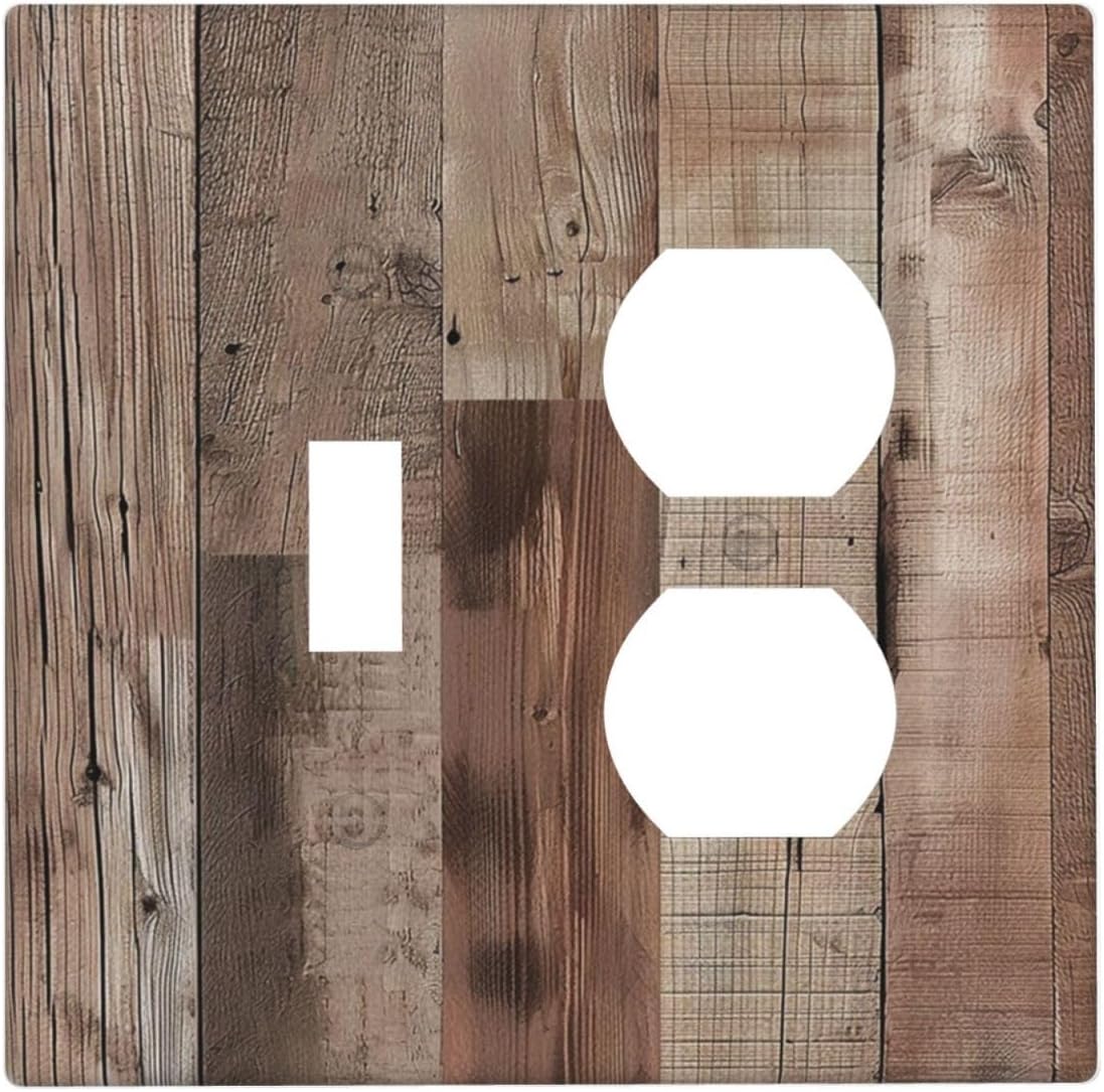 Decorative Outlet Covers Retro Wood Plank Vintaga Wooden Board 2 Gang Wall Plate Cover Single
