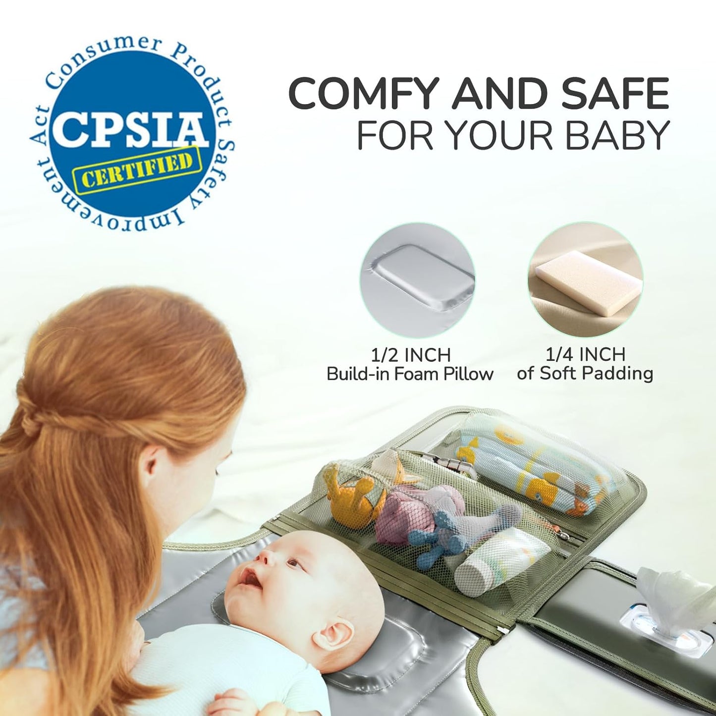 Portable Diaper Changing Pad with Shoulder Strap, Detachable Travel Changing Pad with Baby Wipes