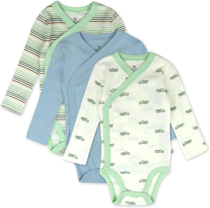 HonestBaby unisex-baby 3-pack Long Sleeve Side-snap Kimono Bodysuits Organic Cotton for Infant Baby
