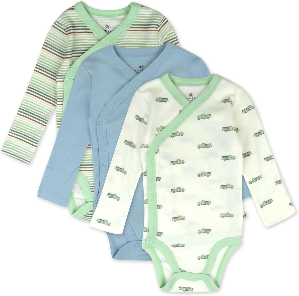 HonestBaby unisex-baby 3-pack Long Sleeve Side-snap Kimono Bodysuits Organic Cotton for Infant Baby
