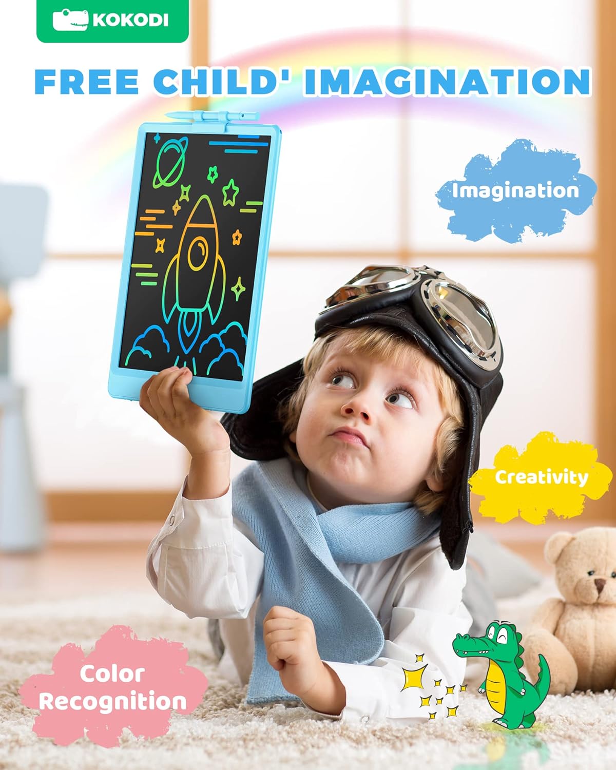 KOKODI LCD Writing Tablet, Valentines Day Gifts for Kids，10 Inch Colorful Toddler Doodle Board