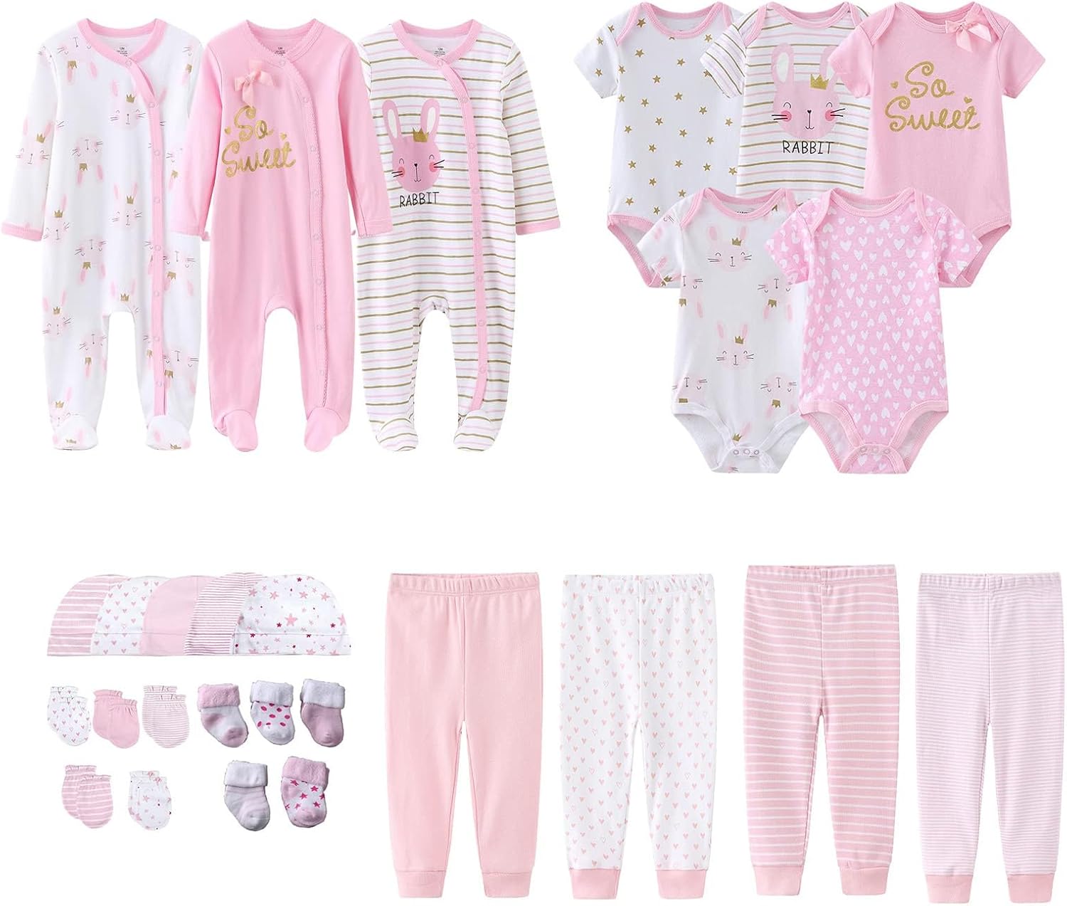 Newborn Layette Gift Set 27-Piece Baby Girl Clothes Bodysuits, Pants Essentials and Accessories