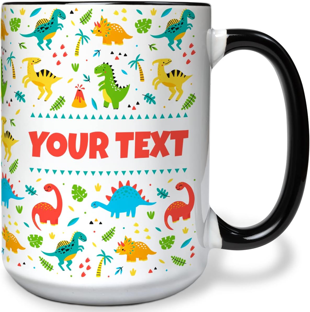 Personalized Mug for Kids - Dinosaurs - Custom Name/Text, Ceramic Hot Chocolate/Cocoa/Coffee Cup