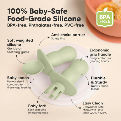 KeaBabies 4-Pack Silicone Baby Spoons and Forks Set - Baby Led Weaning Utensils 6-12 Months, Self