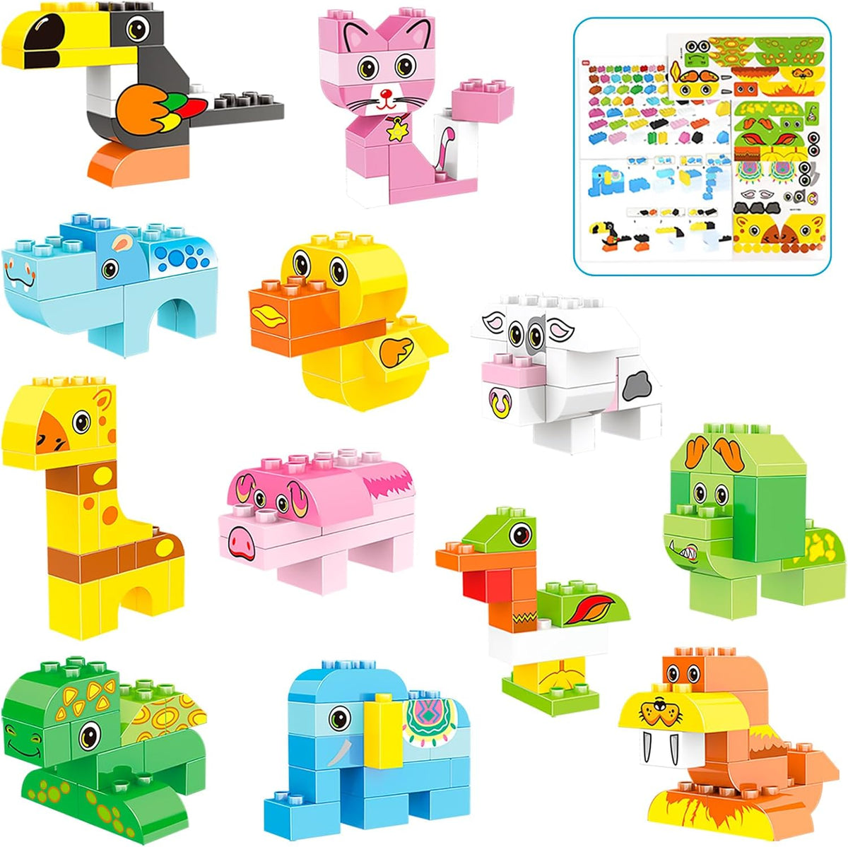 Animals Building Blocks Set, 122 Pieces Animal Building Toy Kit with Storage Box for Kids Ages 3 4