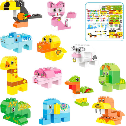 Animals Building Blocks Set, 122 Pieces Animal Building Toy Kit with Storage Box for Kids Ages 3 4