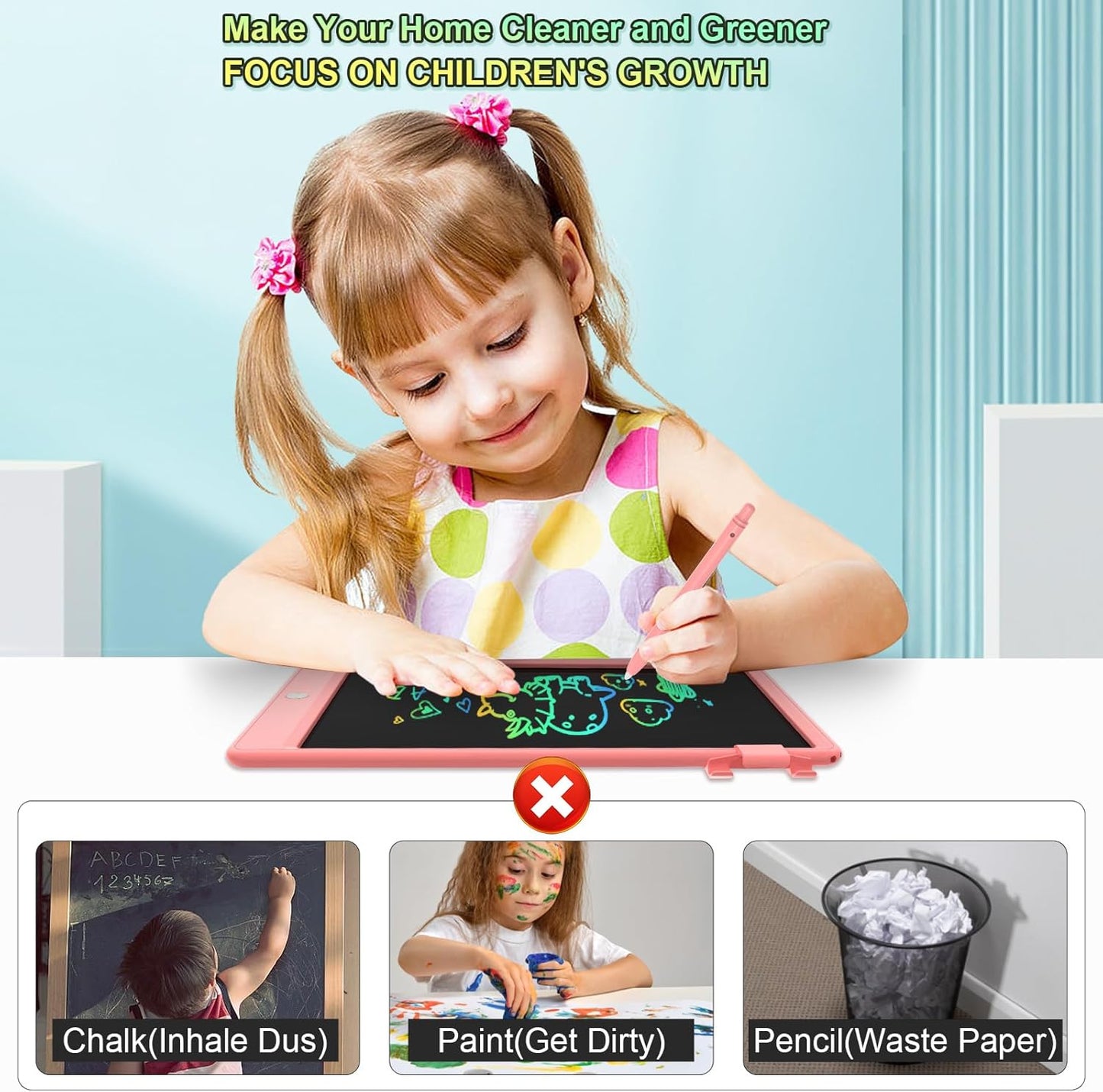 10.5 Inch LCD Writing Tablet for Kids, Colorful Toddler Doodle Board - Erasable Drawing Pad