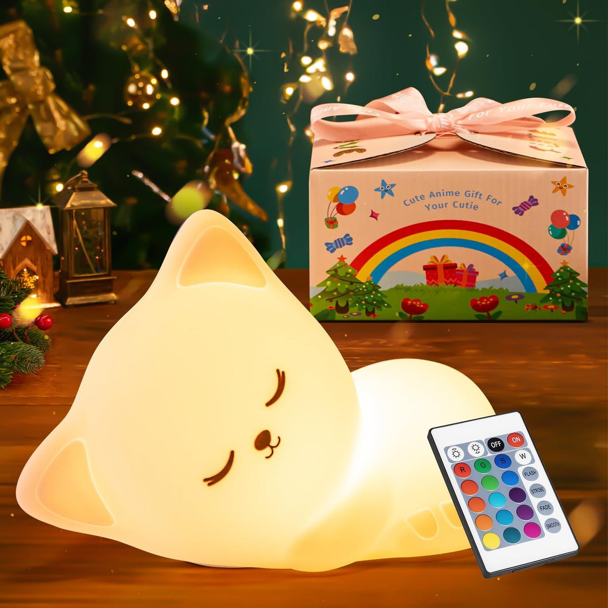 One Fire Cat Gifts Cat Decor, 16 Colors & Remote Control Silicone Cat Night Light Cat Toys
