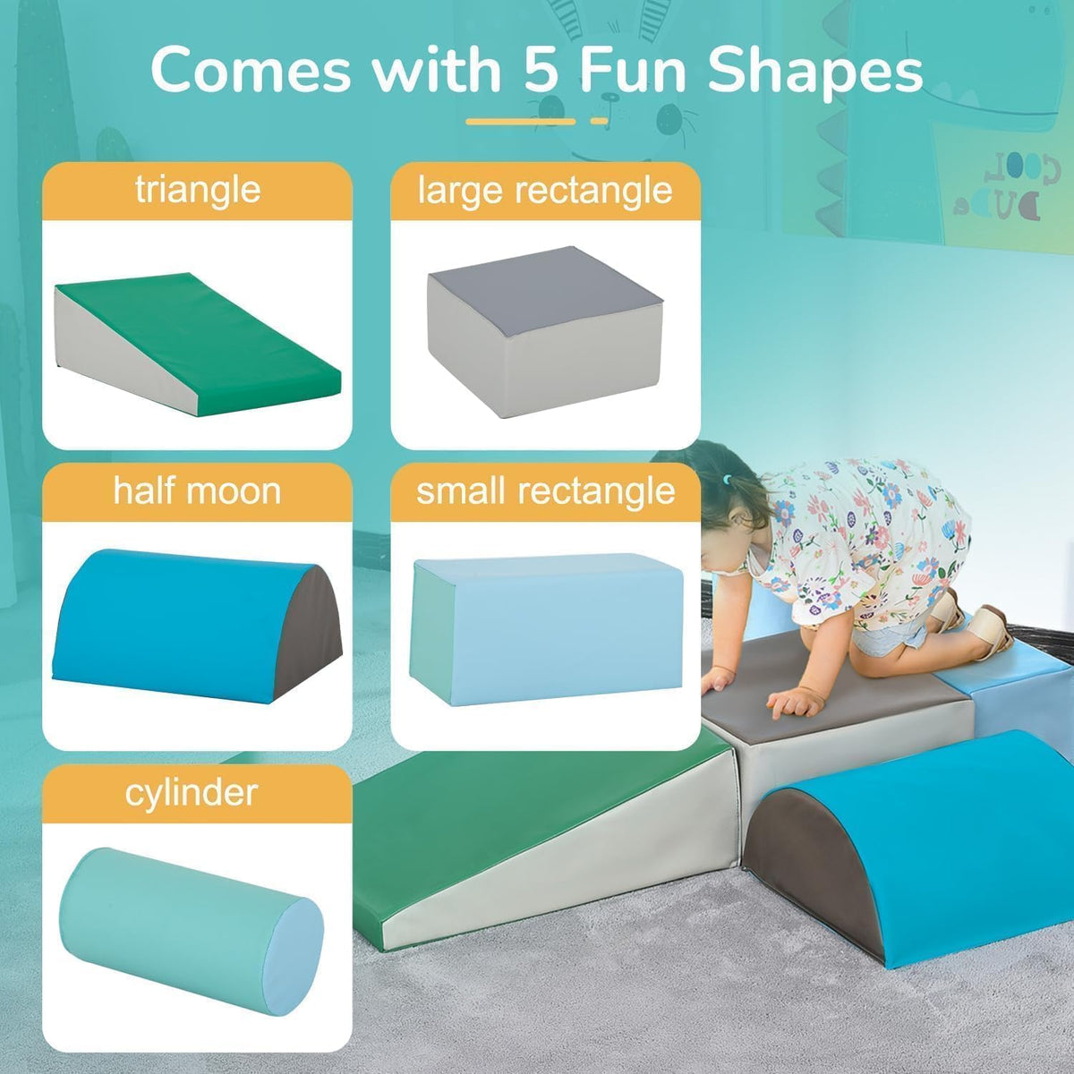 PayLessHere Climbing Toys for Toddlers 5 Piece Corner Foam Climbing Blocks Set with Soft Foam and