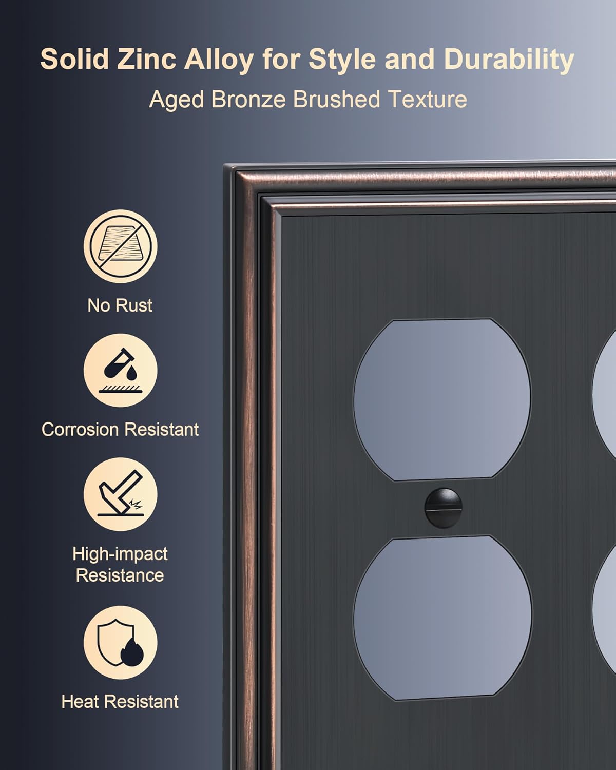 2-Pack Double Duplex Outlet Cover, Aged Bronze Decorative Switch Plates and Outlet Covers for
