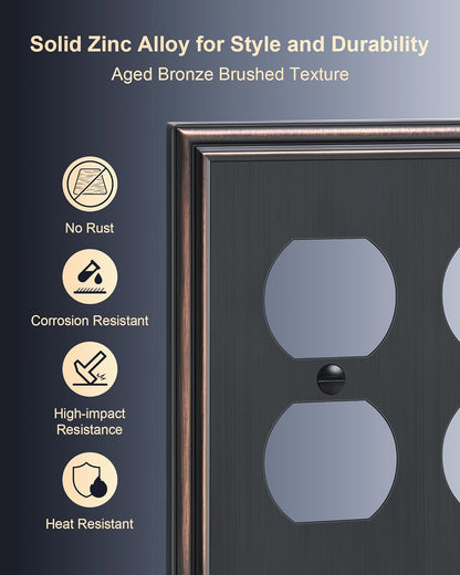 2-Pack Double Duplex Outlet Cover, Aged Bronze Decorative Switch Plates and Outlet Covers for