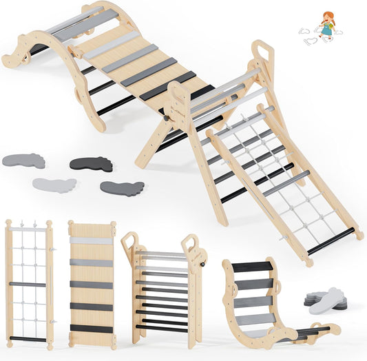 BlueWood 10-in-1 Pikler Triangle Set, Toddler Climbing Toys Indoor, Montessori Climber, Baby Jungle