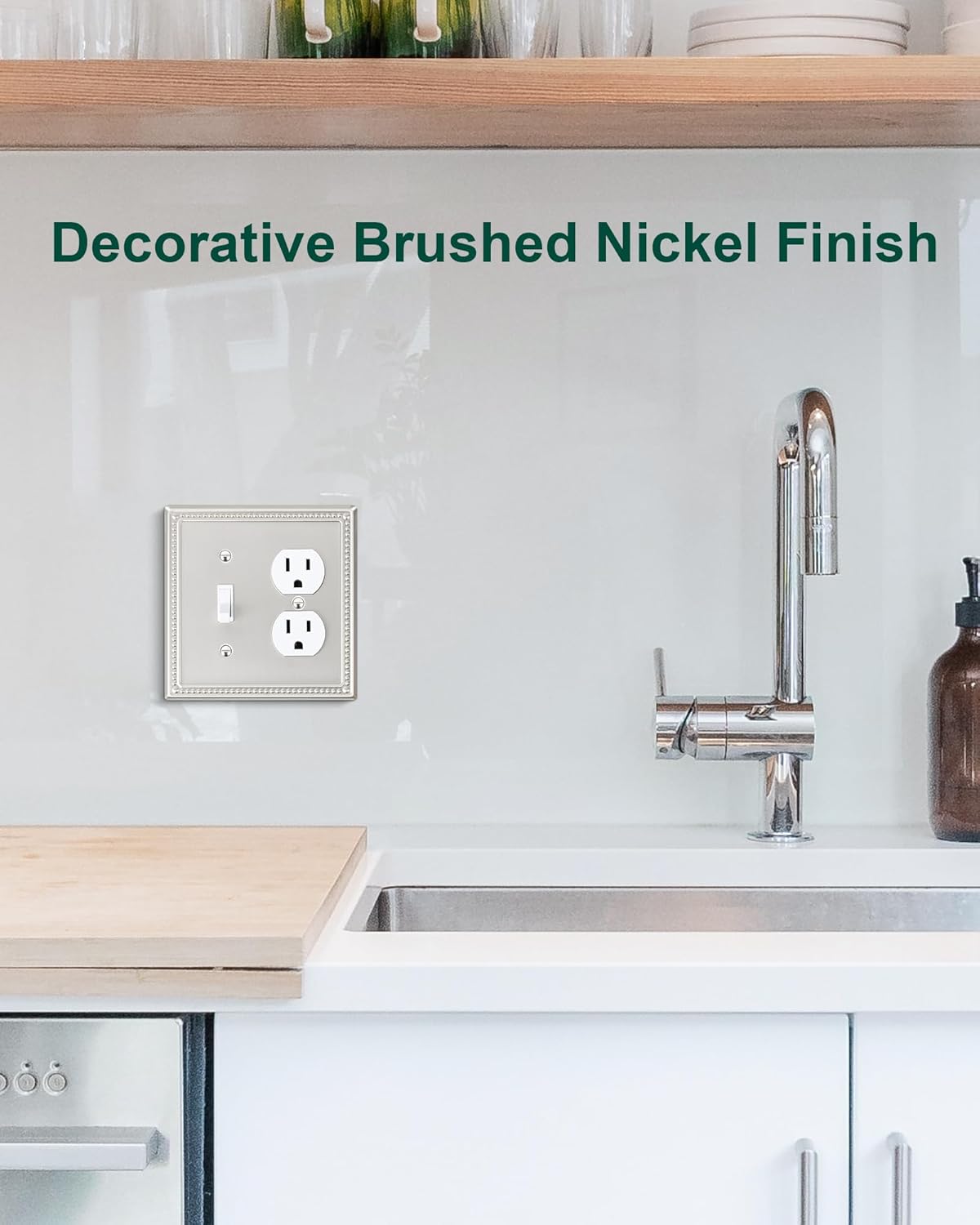 2-Pack Combo Toggle/Duplex Light Switch Cover Plate, Brushed Nickel Metal Wall Outlet Cover