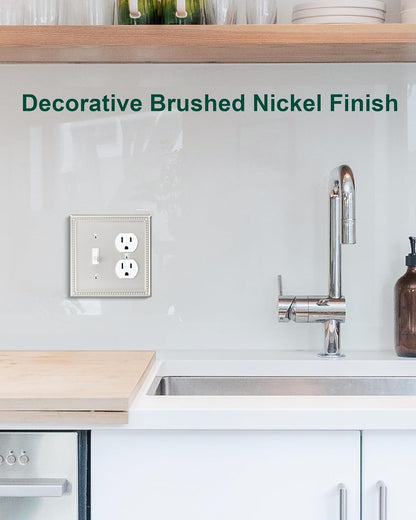2-Pack Combo Toggle/Duplex Light Switch Cover Plate, Brushed Nickel Metal Wall Outlet Cover